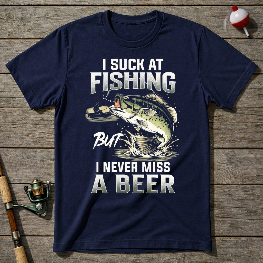 Suck At Fishing Love Beer T-Shirt — Navy