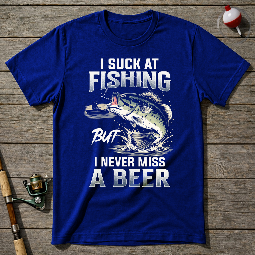 Suck At Fishing Love Beer T-Shirt — Royal Blue