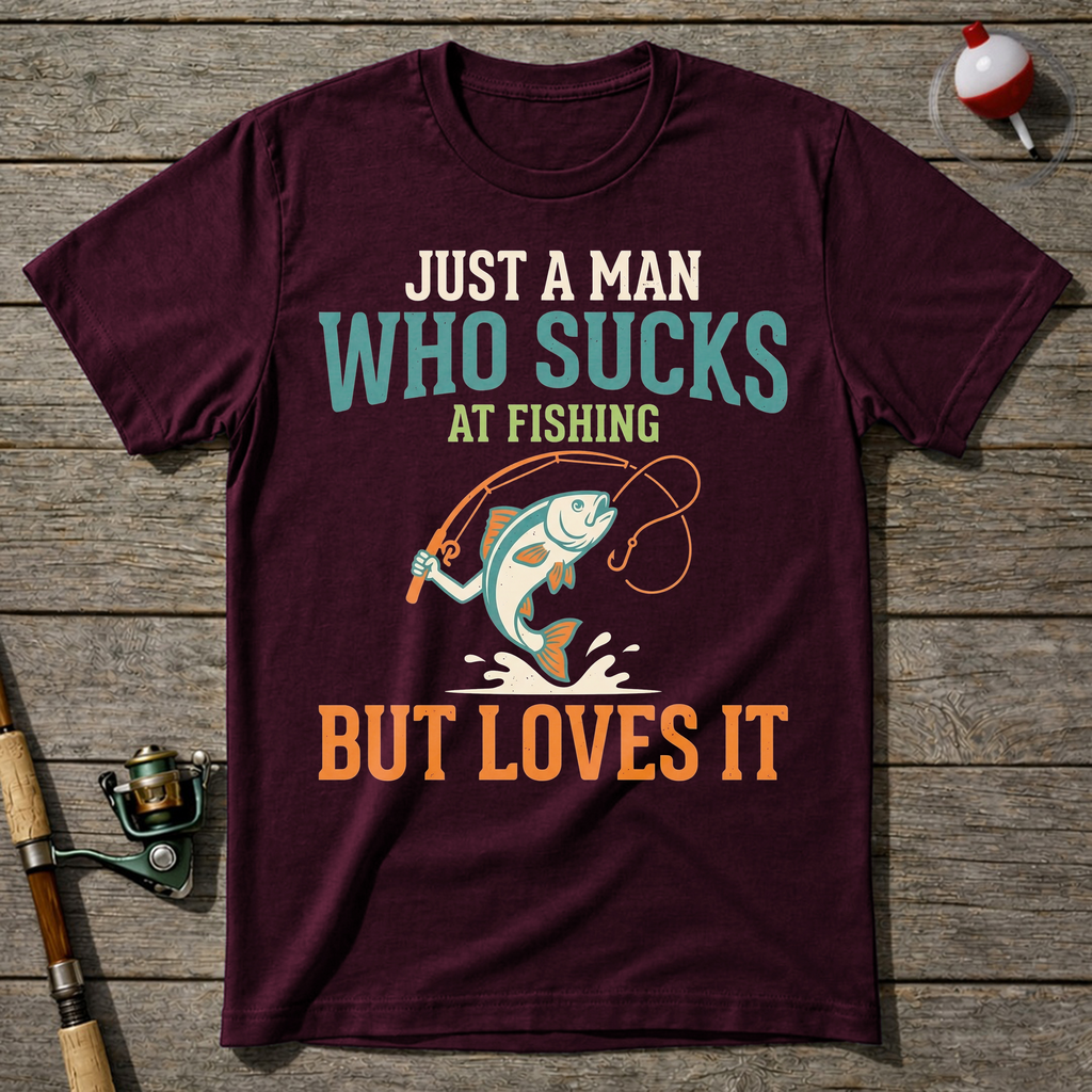 Sucks At Fishing But Loves It T-Shirt
