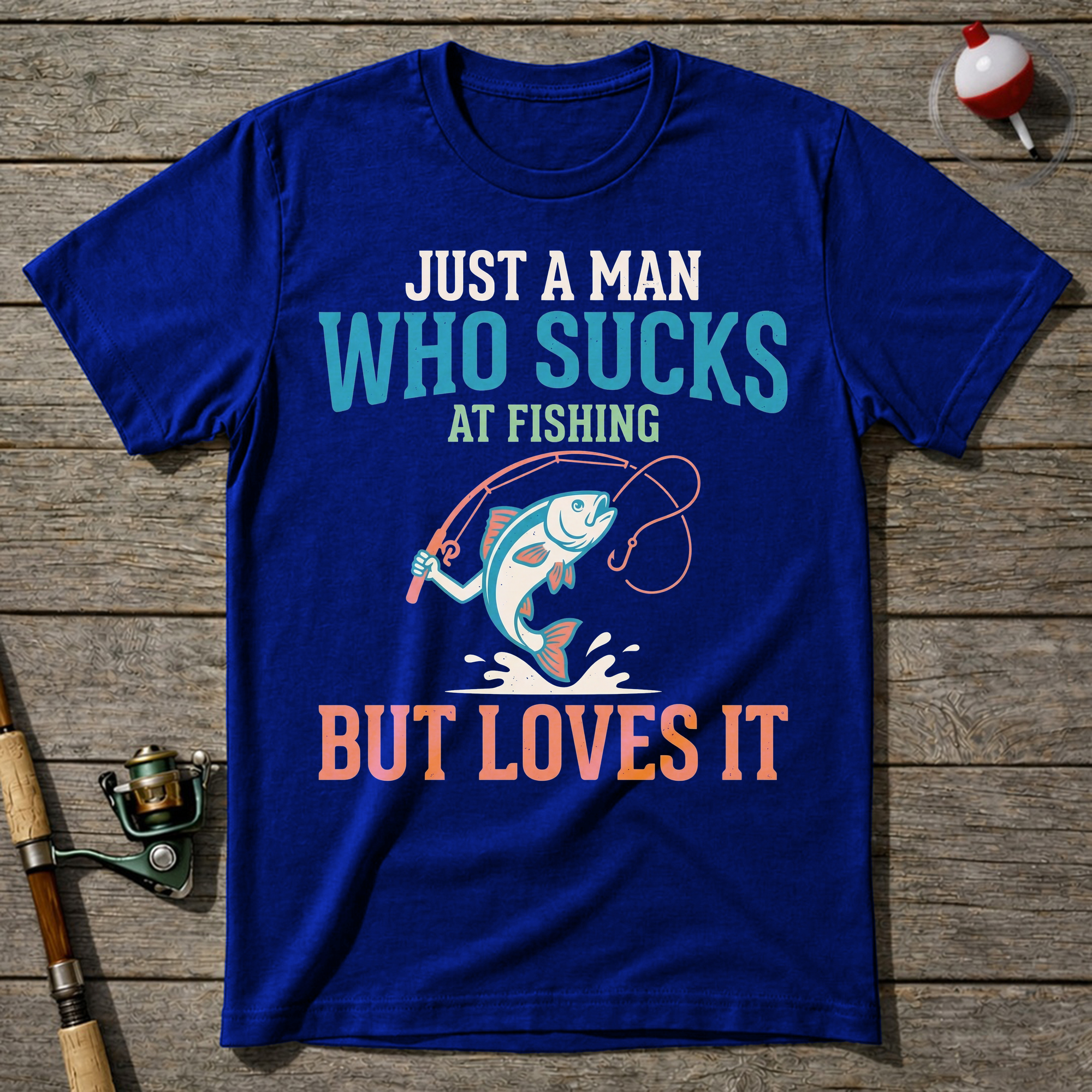 Sucks At Fishing But Loves It T-Shirt — Royal Blue