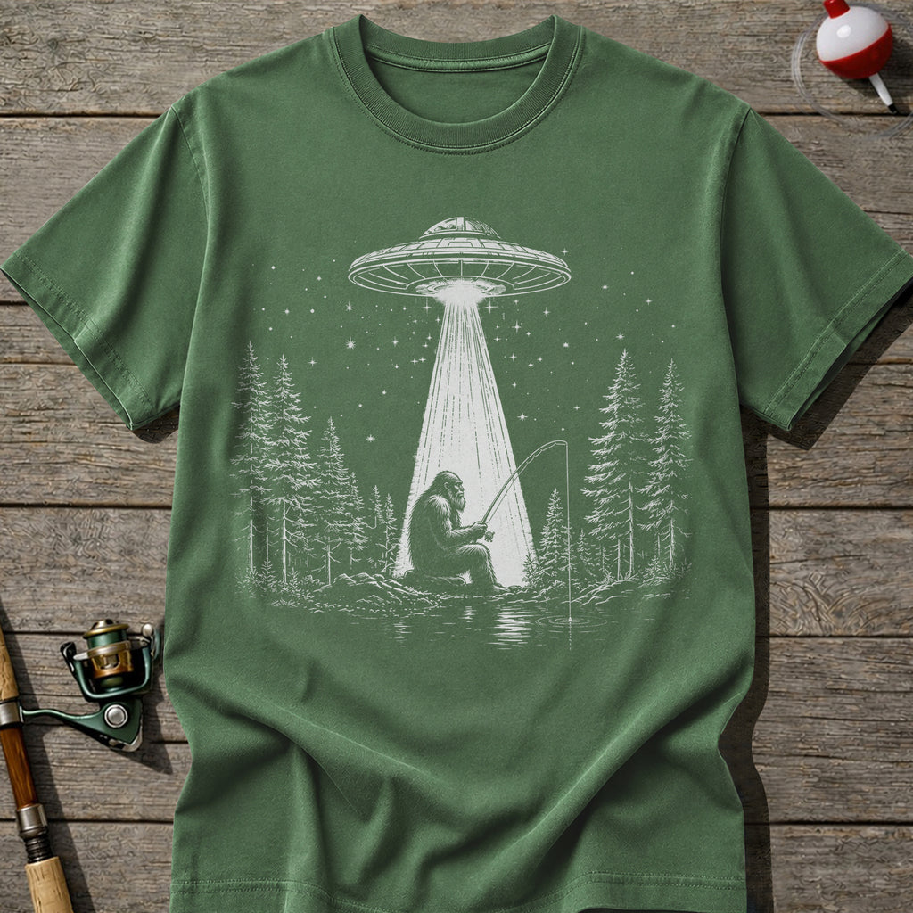 Bigfoot UFO Fishing T-Shirt