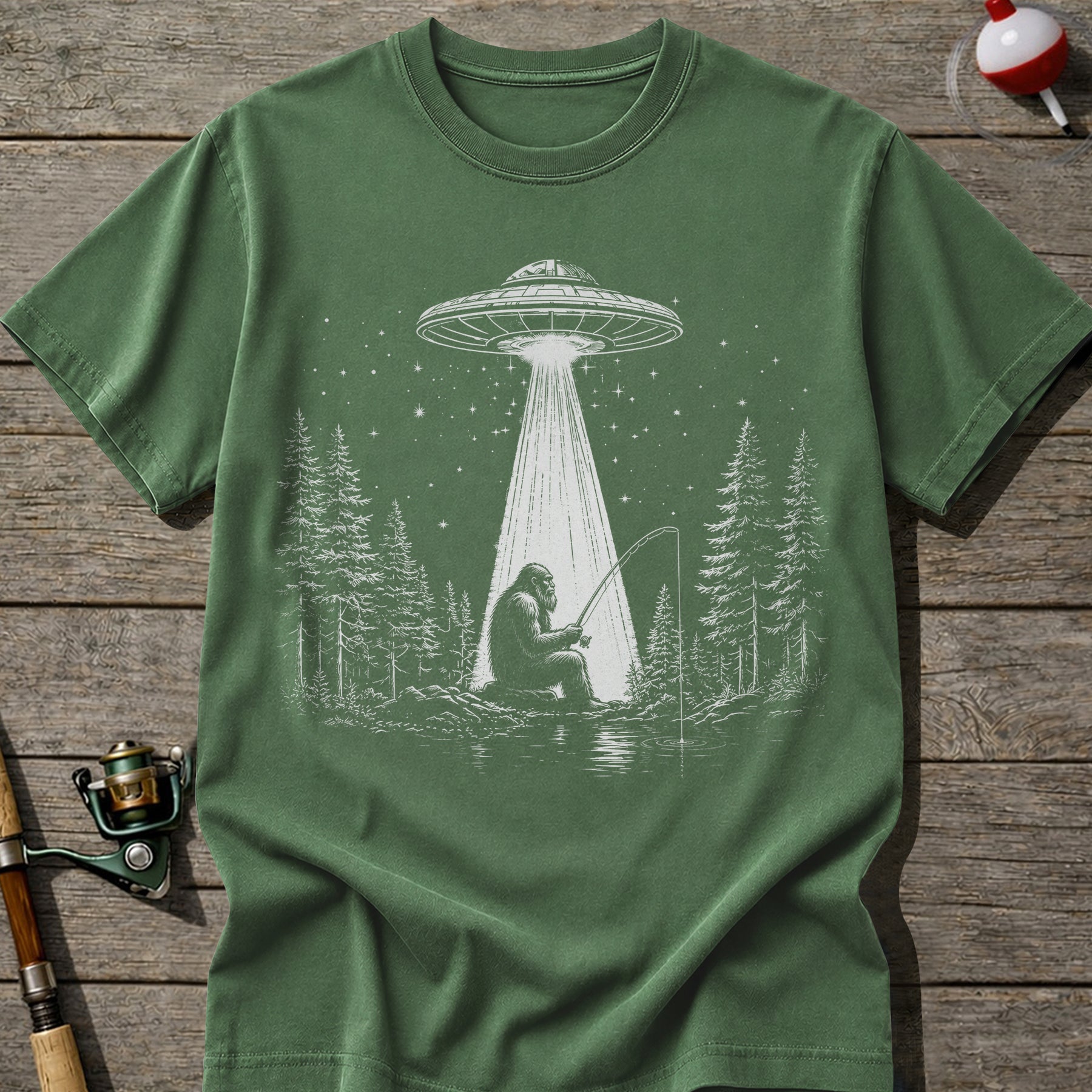 Bigfoot UFO Fishing T-Shirt